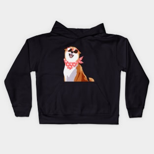 Happy Shiba Inu - Red shades and bandana Kids Hoodie